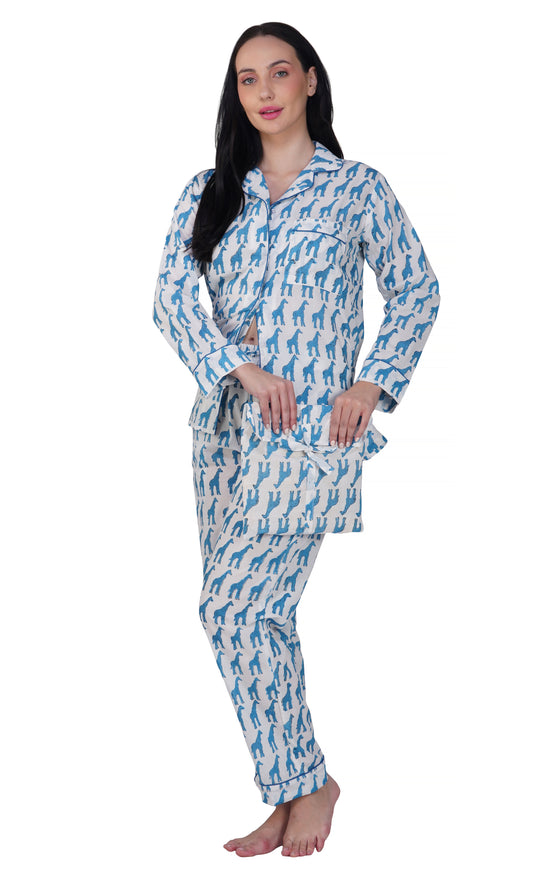 Desert Sky: 3-Piece Blue Camel Print Pajama Set