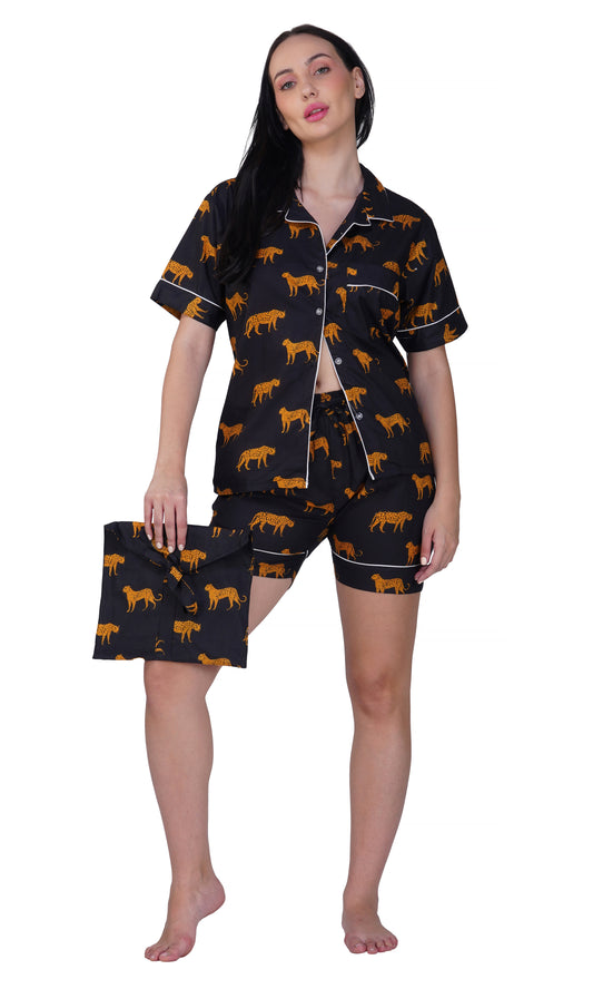 Leopard Luxe: 3-Piece shorts Pajama Set